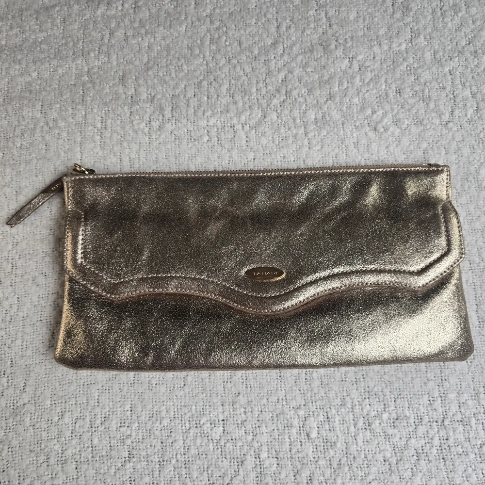 TAHARI Women's Clutch Handbag Evening Purse Wallet Gold Sequin Zipper Top Pocket